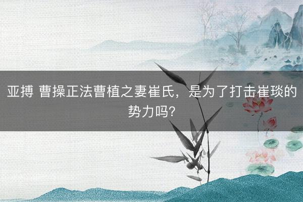 亚搏 曹操正法曹植之妻崔氏，是为了打击崔琰的势力吗？