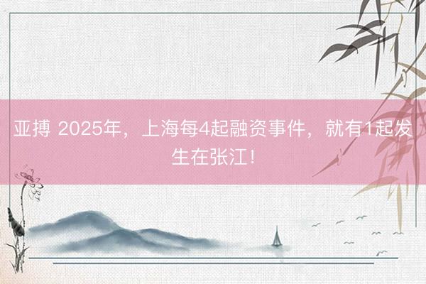亚搏 2025年，上海每4起融资事件，就有1起发生在张江！